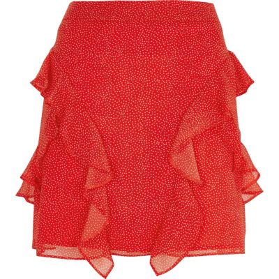 Red spot frill mini skirt